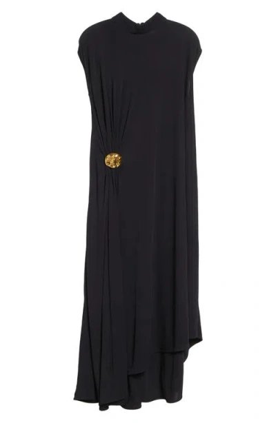Bottega Veneta Womens Black Sleeveless Brooch Crepe-jersey Midi Dress