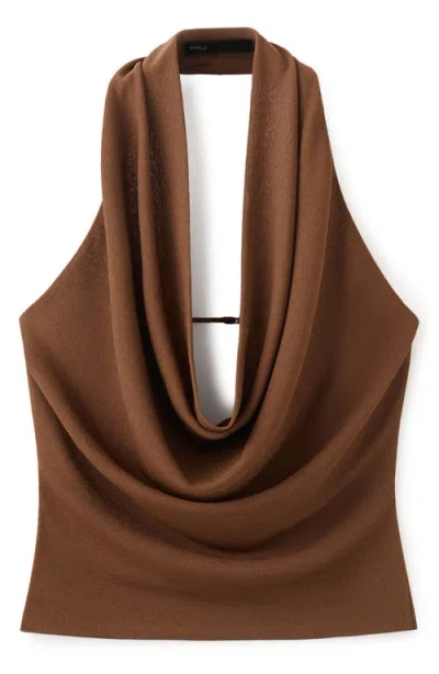 Mango Coris Draped Halter Top In Brown