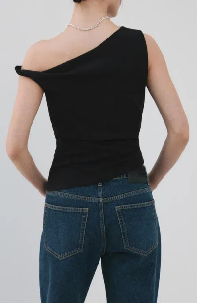 Mango Asymmetric Ruched Top In Black