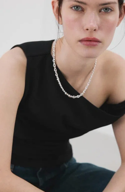Mango Asymmetric Ruched Top In Black
