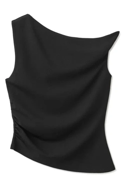 Mango Asymmetric Ruched Top In Black