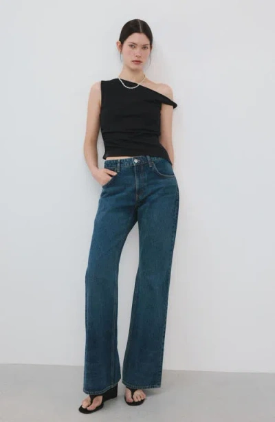 Mango Asymmetric Ruched Top In Black