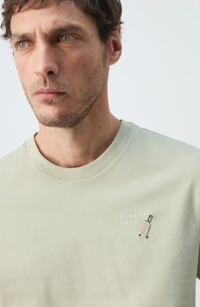 Mango Escape Mode Embroidered Cotton T-shirt In Green