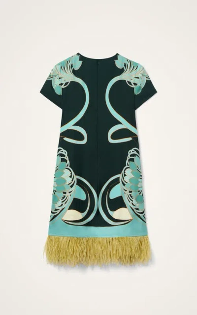 La Doublej Swing Printed Feather-trimmed Silk-twill Mini Dress In Multi