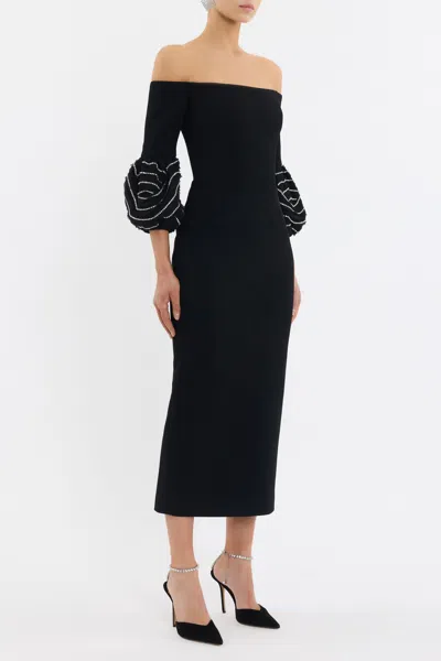 Rebecca Vallance Bellatrix Off-the-shoulder Crystal-embellished Crepe Midi Dress In Black