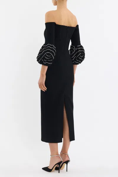 Rebecca Vallance Bellatrix Off-the-shoulder Crystal-embellished Crepe Midi Dress In Black