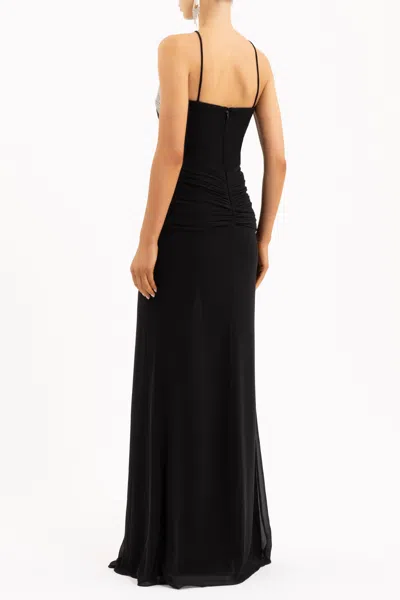 Rebecca Vallance Astros Draped Crystal-trim Halter Gown In Black