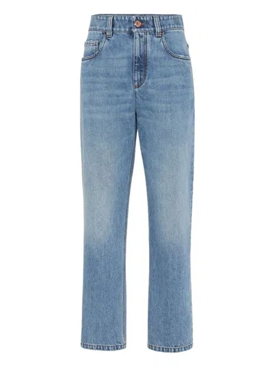 Brunello Cucinelli Logo Patch Mid-rise Straight-fit Jeans In Blue