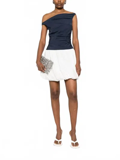 Simkhai Multicolor Salina Mini Dress With Boat Neckline And Bubble Skirt In Cotton Blend Woman In Blue