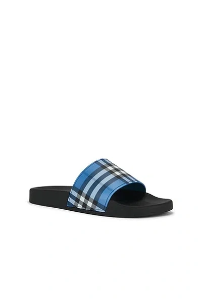Burberry Check Pattern Flat Sole Slide Sandals In Blue