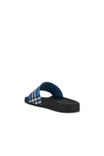 Burberry Check Pattern Flat Sole Slide Sandals In Blue