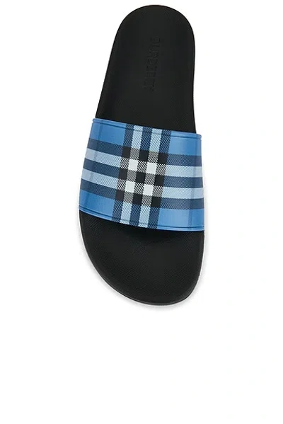 Burberry Check Pattern Flat Sole Slide Sandals In Blue