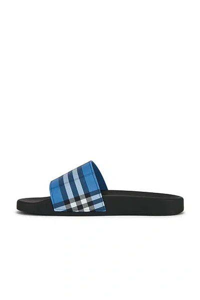 Burberry Check Pattern Flat Sole Slide Sandals In Blue