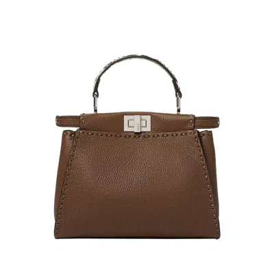 Fendi Mini Peekaboo Leather Tote Bag In Purple