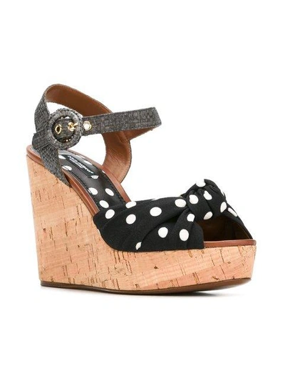 Shop Dolce & Gabbana Polka Dot Wedge Sandals In Black