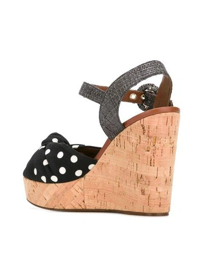Shop Dolce & Gabbana Polka Dot Wedge Sandals In Black