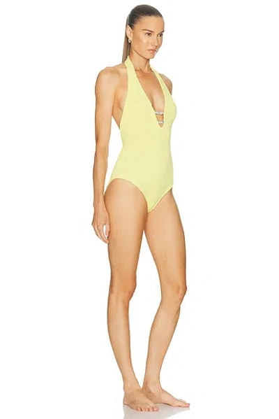 Hunza G Adriana Beaded Halterneck Crinkle Swimsuit In Yellow
