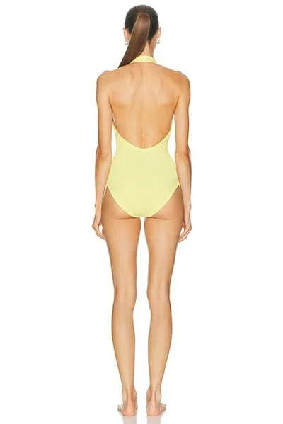 Hunza G Adriana Beaded Halterneck Crinkle Swimsuit In Yellow