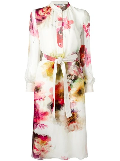 Shop Lanvin Belted Floral Shirt Dress - Nude & Neutrals