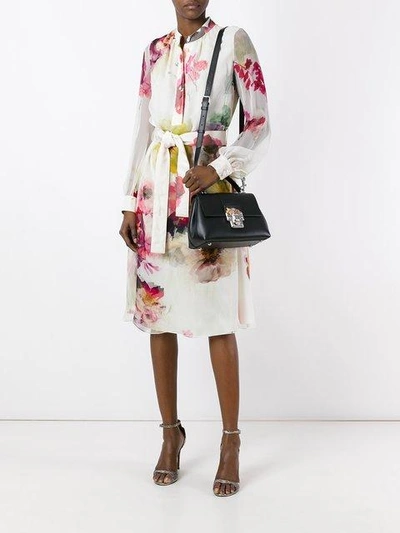 Shop Lanvin Belted Floral Shirt Dress - Nude & Neutrals