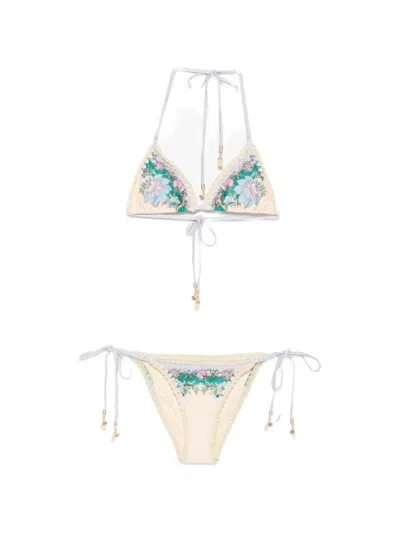 Zimmermann Printed Crochet-trimmed Bikini In Multi