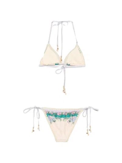 Zimmermann Printed Crochet-trimmed Bikini In Multi