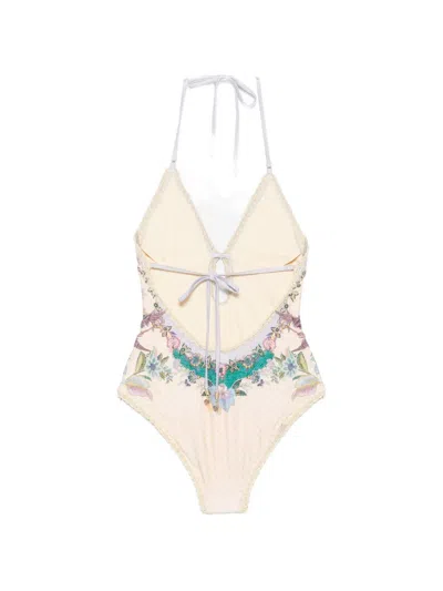 Zimmermann Womens Cream Scarf Floral Indra Crochet-detail One-piece Swimsuit In Multi