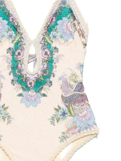 Zimmermann Womens Cream Scarf Floral Indra Crochet-detail One-piece Swimsuit In Multi