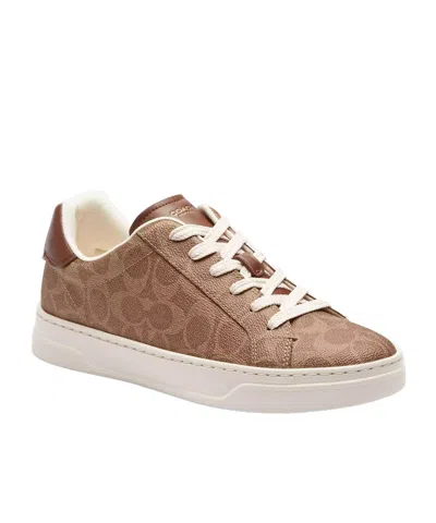 Coach High Line Sneaker In Signature Canvas In Brown Khaki