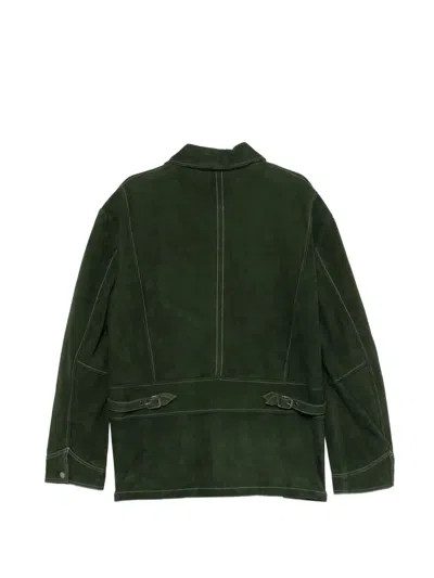 Found Mens Forest Green Gem Studded Suede Jacket In Green