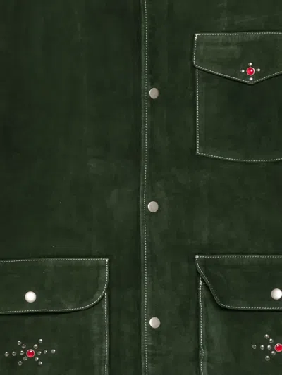 Found Mens Forest Green Gem Studded Suede Jacket In Green