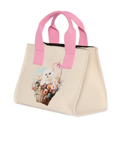 Msgm Tote Bag Rectangular Shape Top Handles Print In Orange