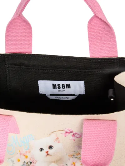 Msgm Tote Bag Rectangular Shape Top Handles Print In Orange