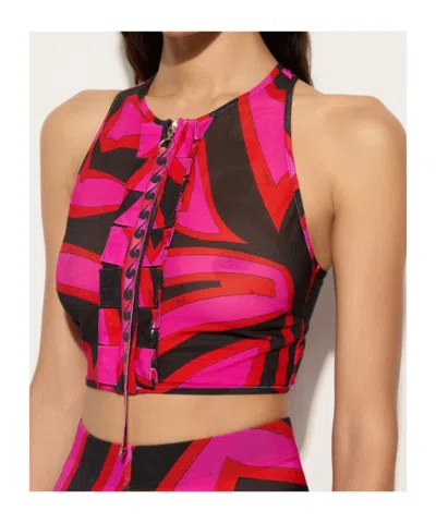 Pucci Ruffled Sleeveless Top In Red