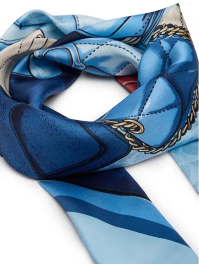 Coach Pattern Silk Scarf In Blue