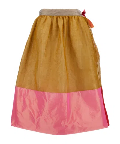 Daniela Gregis Patchwork Midi Skirt In Brown