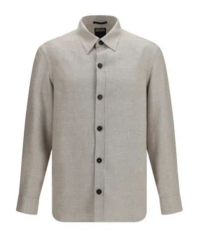 Zegna Light Beige Solid Shirt In Neutral