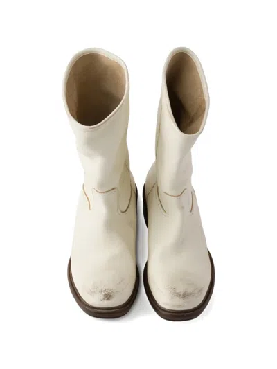 Prada Vintage-effect Leather Boots In Black