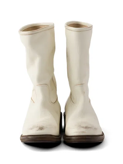 Prada Vintage-effect Leather Boots In Black
