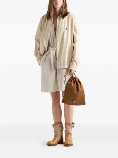 Prada Embroidered Garment-dyed Old Gabardine Blouson Jacket In Neutral