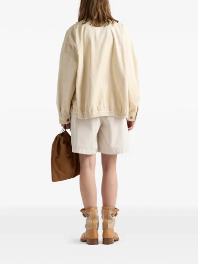 Prada Embroidered Garment-dyed Old Gabardine Blouson Jacket In Neutral