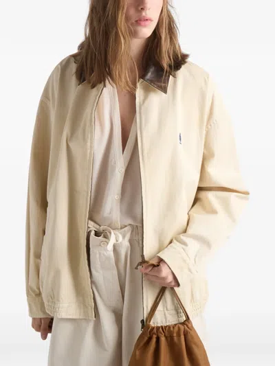 Prada Embroidered Garment-dyed Old Gabardine Blouson Jacket In Neutral
