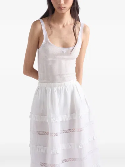 Prada Ribbed Cotton Top In White