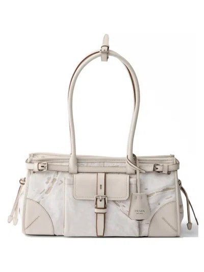 Prada White Bonnie Medium Shoulder Bag In Neutral