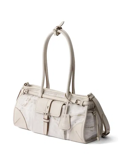 Prada White Bonnie Medium Shoulder Bag In Neutral