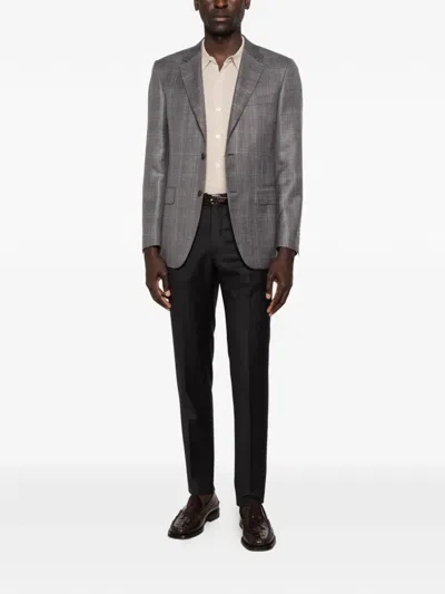 Canali Check-pattern Single-breasted Blazer In Gray
