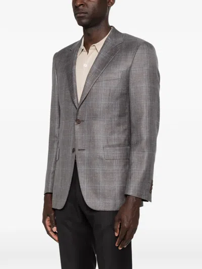 Canali Check-pattern Single-breasted Blazer In Gray