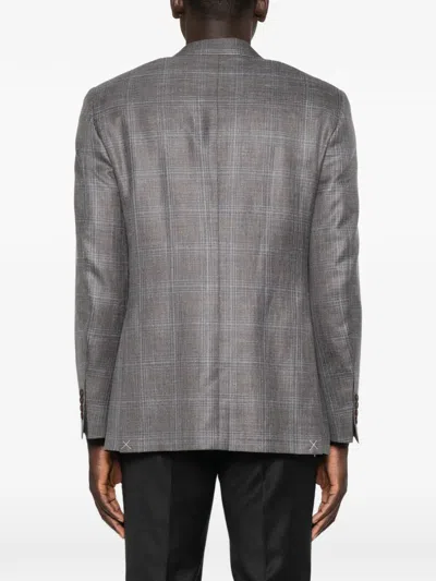 Canali Check-pattern Single-breasted Blazer In Gray