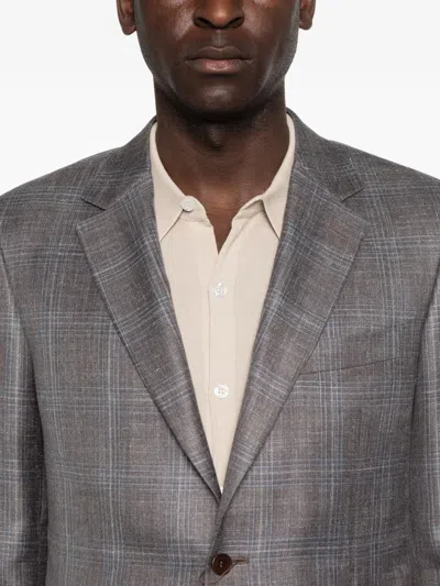 Canali Check-pattern Single-breasted Blazer In Gray
