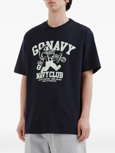 Chocoolate Graphic-print Logo-patch T-shirt In Blue